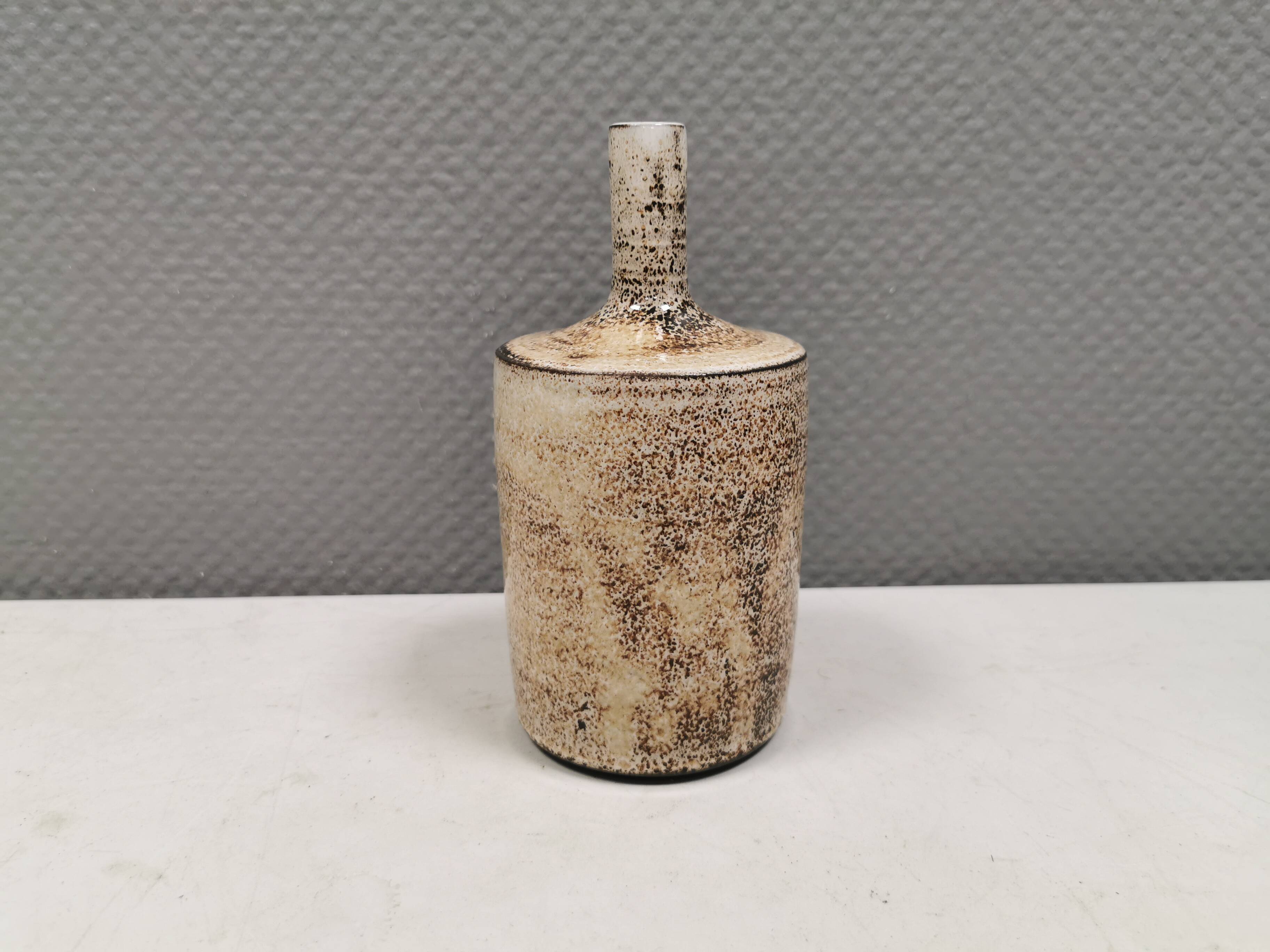 Handmade vase with thin top, in beige/earth coloured glaze. Denmark 1980s
