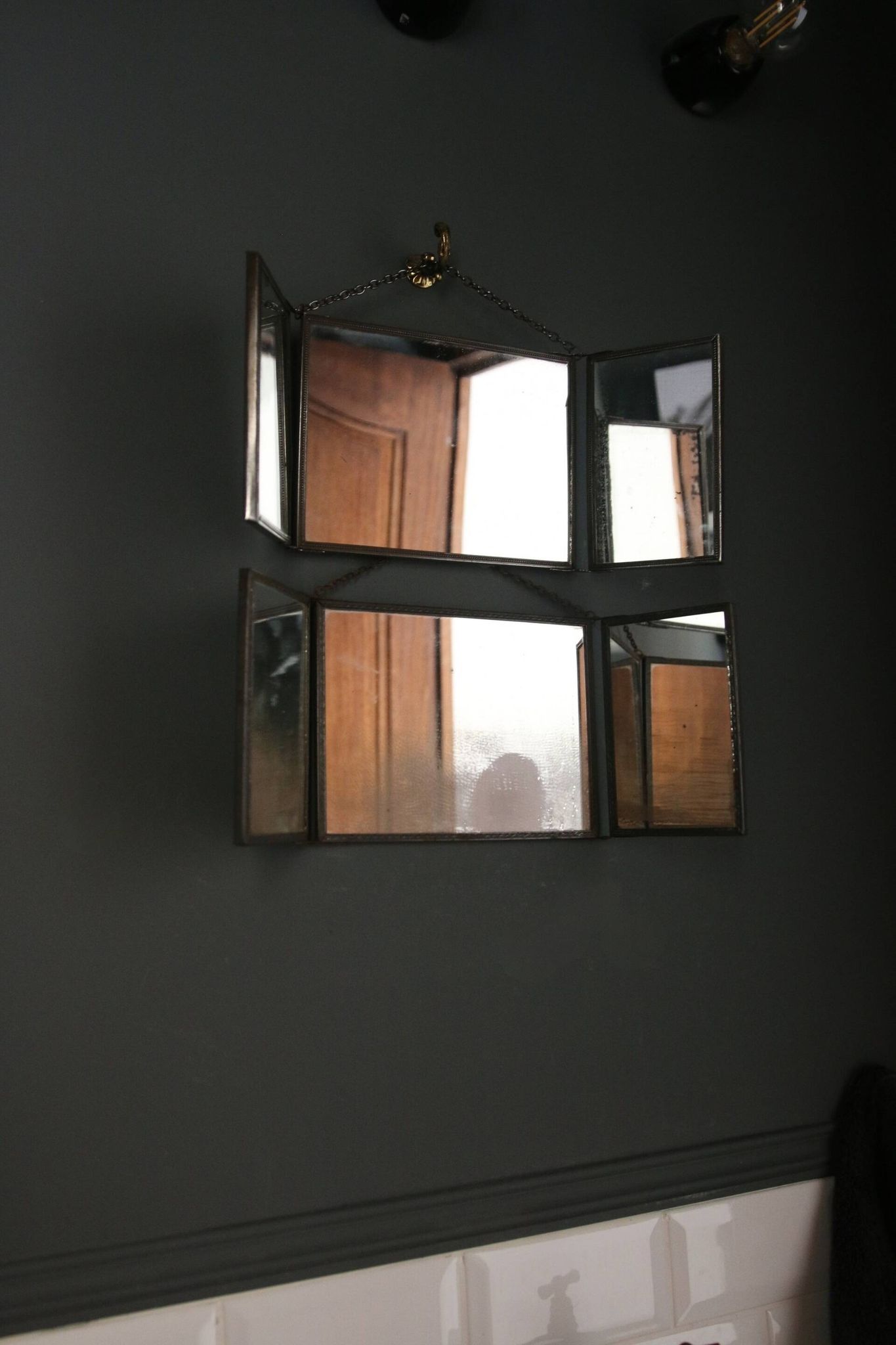 Antique barber triptych mirror, Art Nouveau, circa 1900