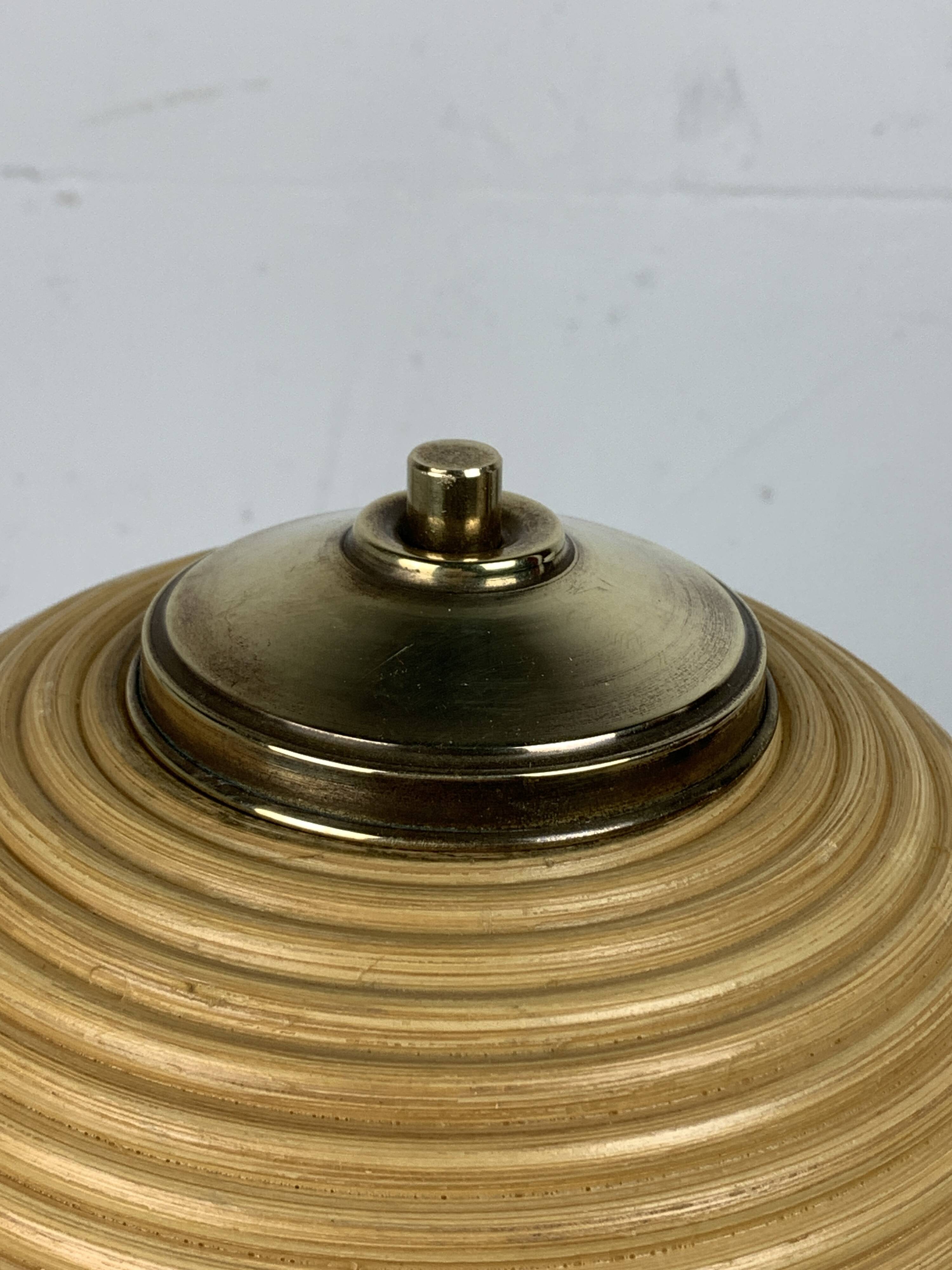 Pencil reed rattan bamboo and brass table lamp, Italy, 1970s