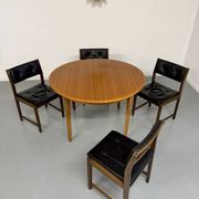 Vintage teak extendable round dining table Scandinavian design 1960s