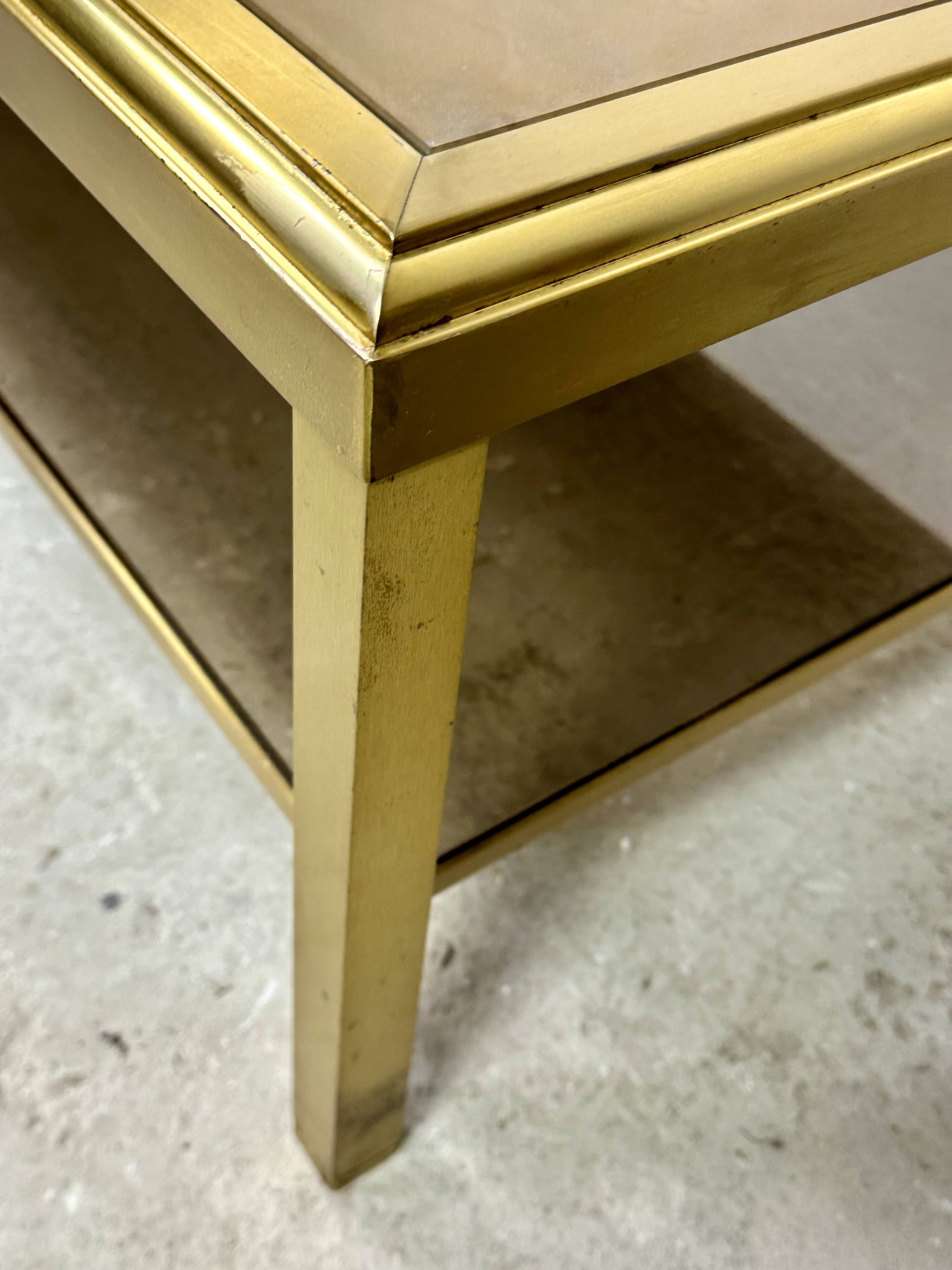 Vintage 70'S Hollywood Regency Brass and Iridescent Glass Coffee Table