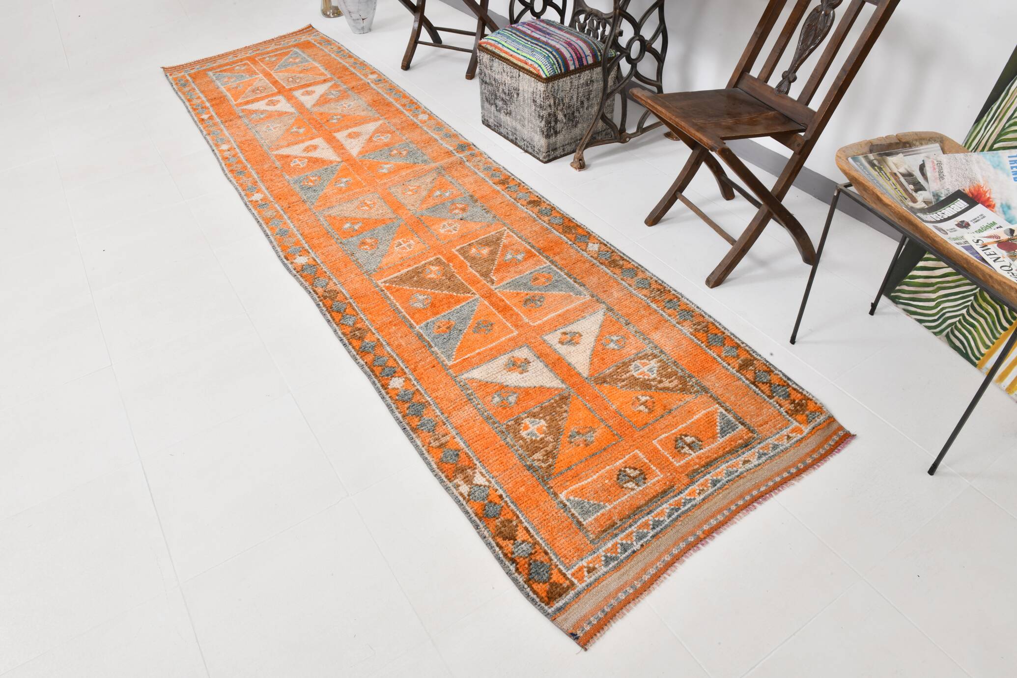 3x12 Rug For Laundry Orange Turkish Vintage Runner Rug, 95x370Cm SK 22033