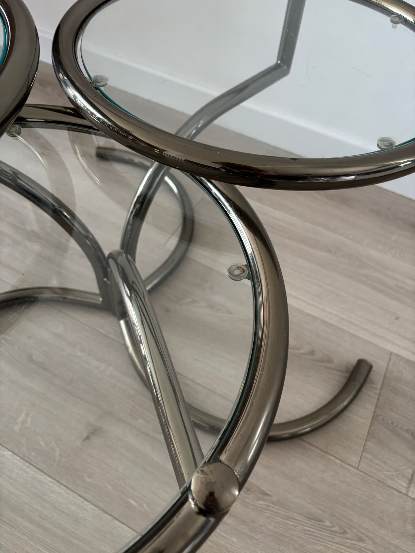 Table basse Morex attribuée à Milo Baughman années 70 3 plateaux