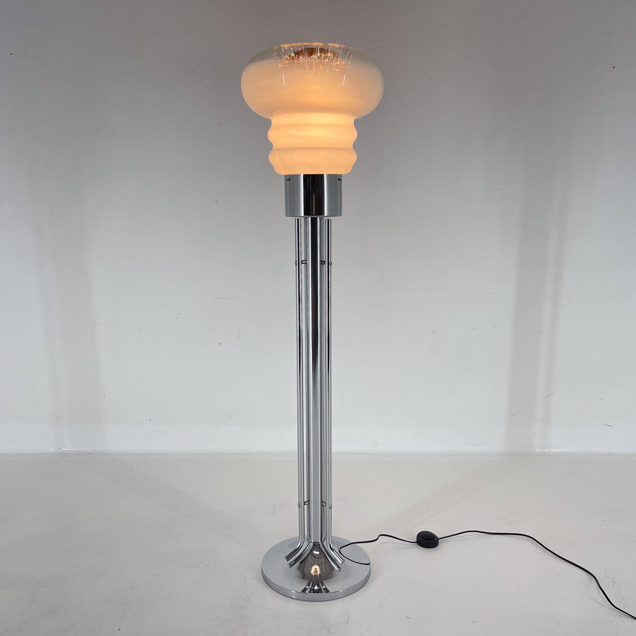 Mid-Century Chrome & Murano Glass Floor Lamp, Italy, 1970's