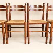 Set of 4 rustic chairs in Louis XIII style, with rush seats, early 20th century.