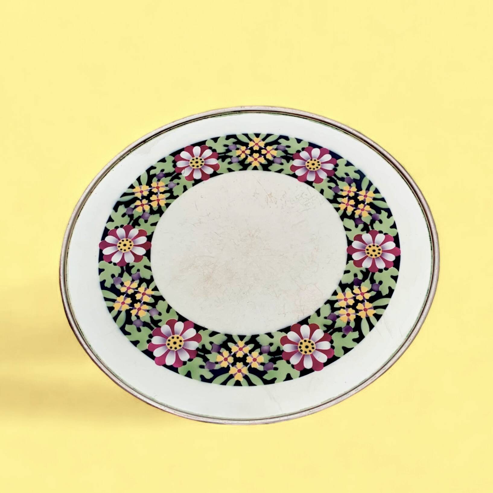 Antique ceramic trivet - floral decoration