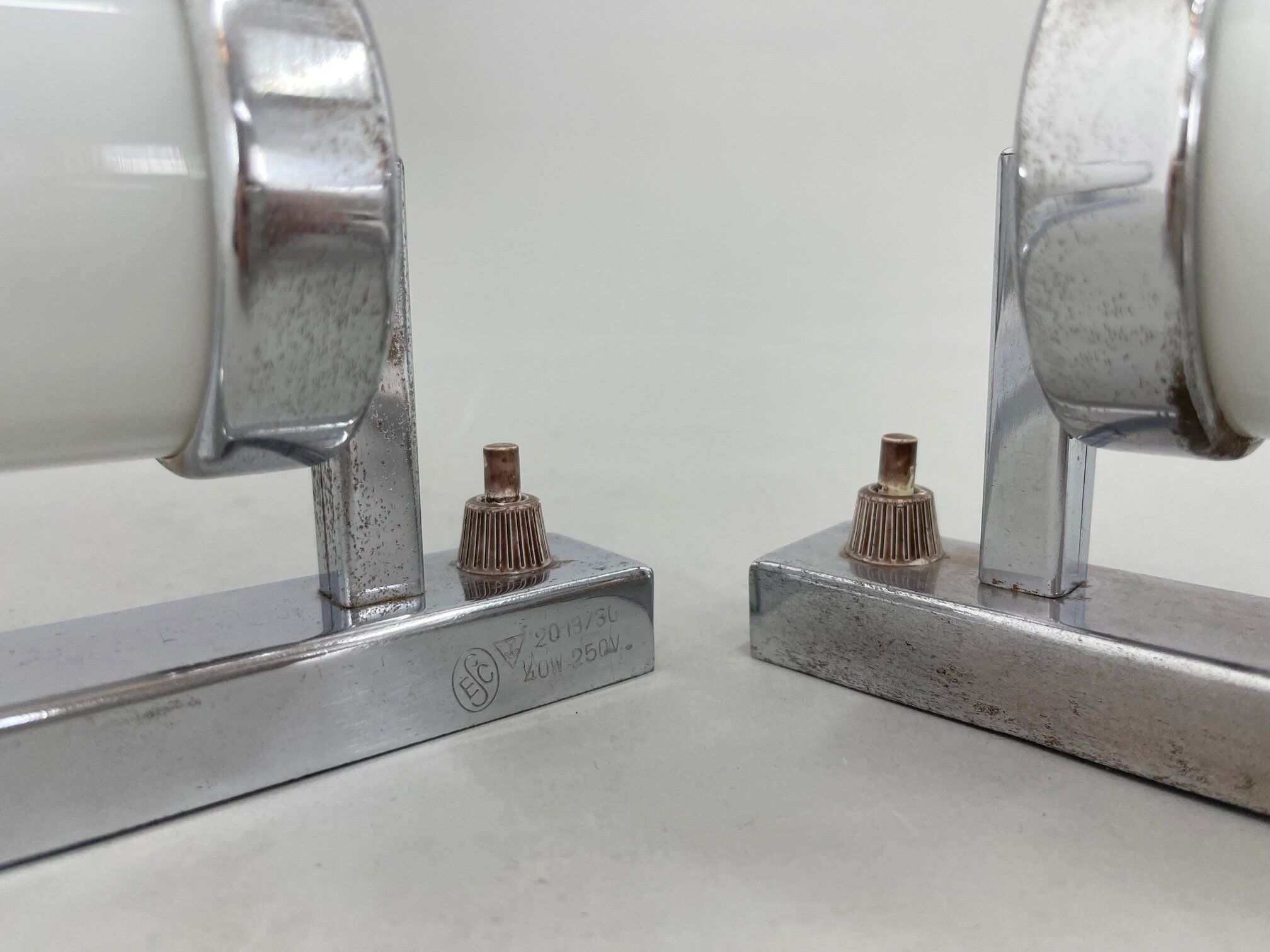 Pair of bauhaus or functionalist chrome wall lamps, 1930's