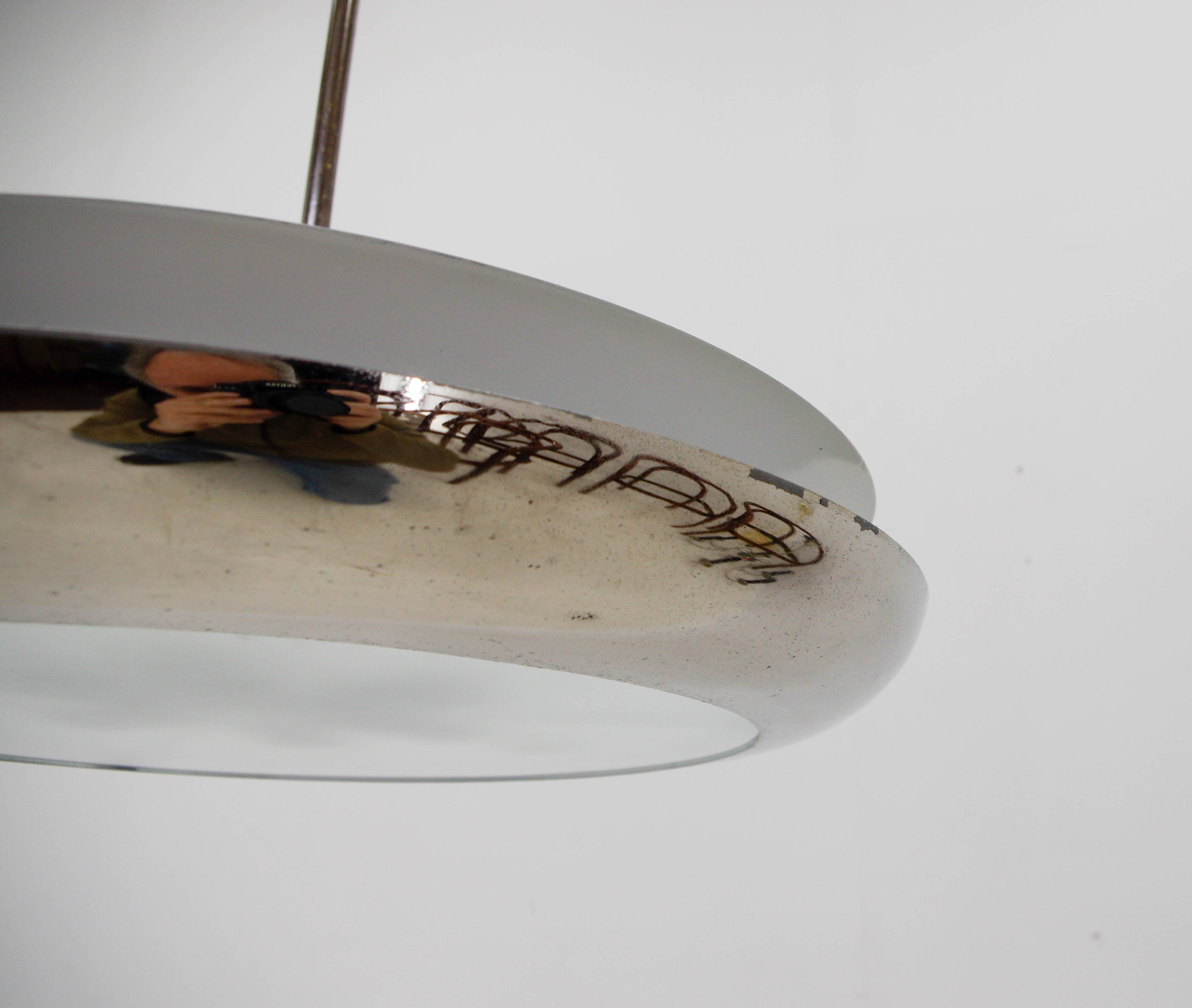 Bauhaus / Functionalist Nickel Chandelier UFO, 1930s, Restored