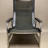 Black leather reclining relax armchair, 1960s design.