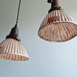 Set of 3 industrial mercury glass pendant lights, GAL (France), 1930s