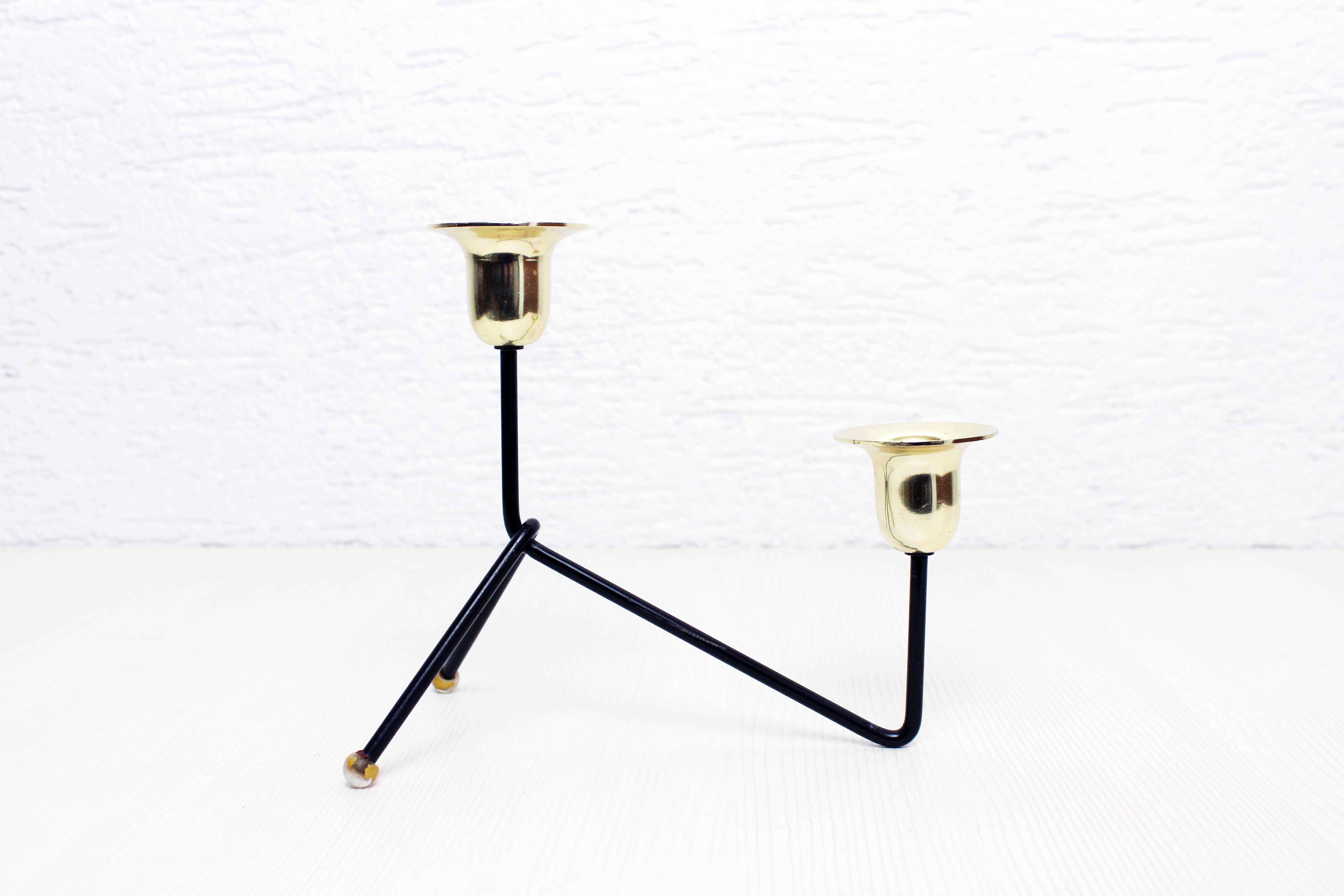 Double metal and brass candle holder