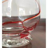 Vase vintage en verre soufflé de style Murano avec tourbillons rouges