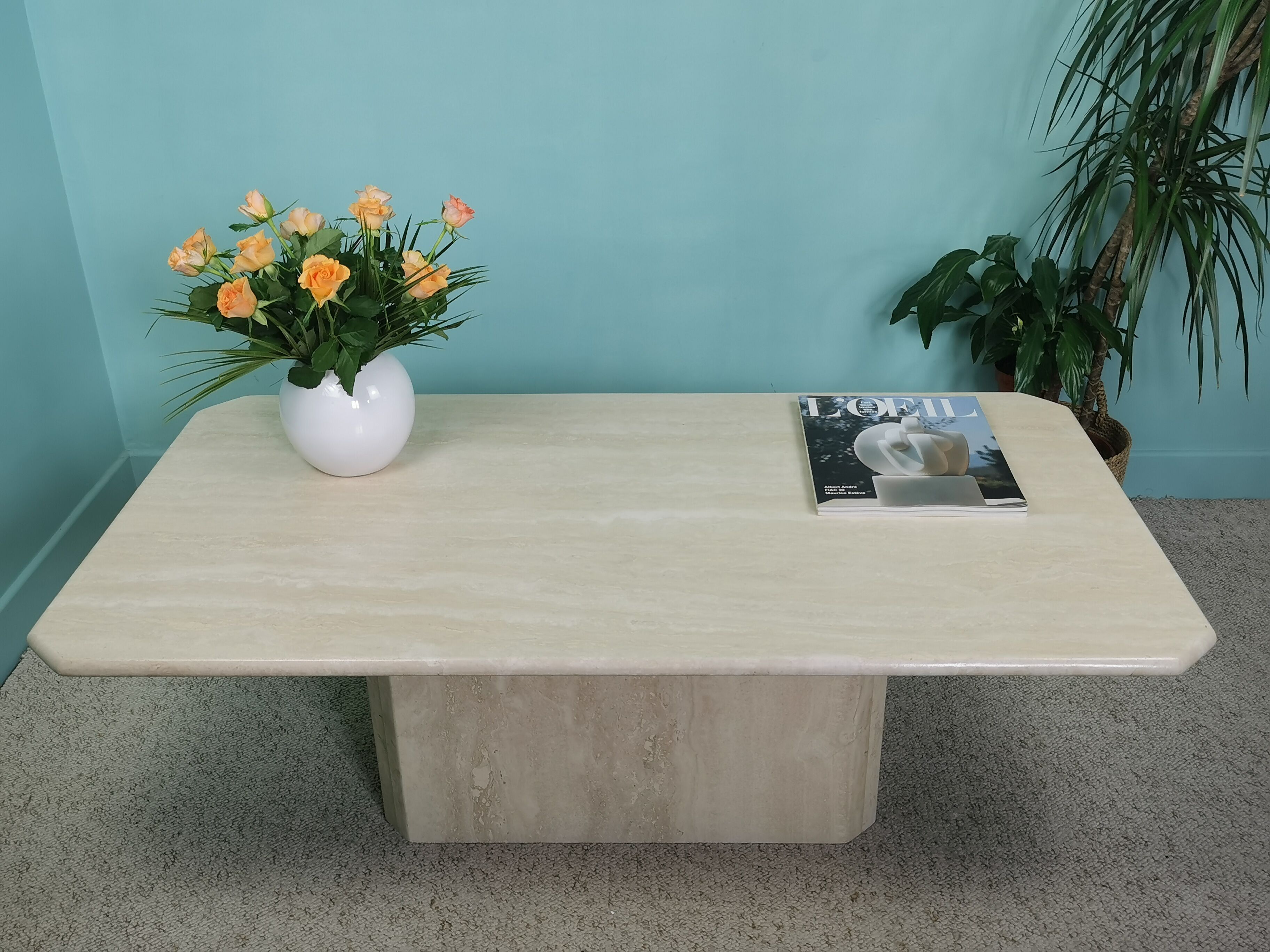 80's travertine coffee table