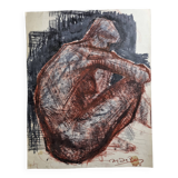 Charcoal and red chalk nude study signed by Maurice de Bus, 1960, 47 x 60 cm