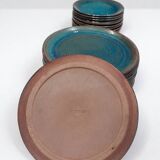 Set of 6 stoneware plates signed Tournay – Turquoise glaze – Vintage years