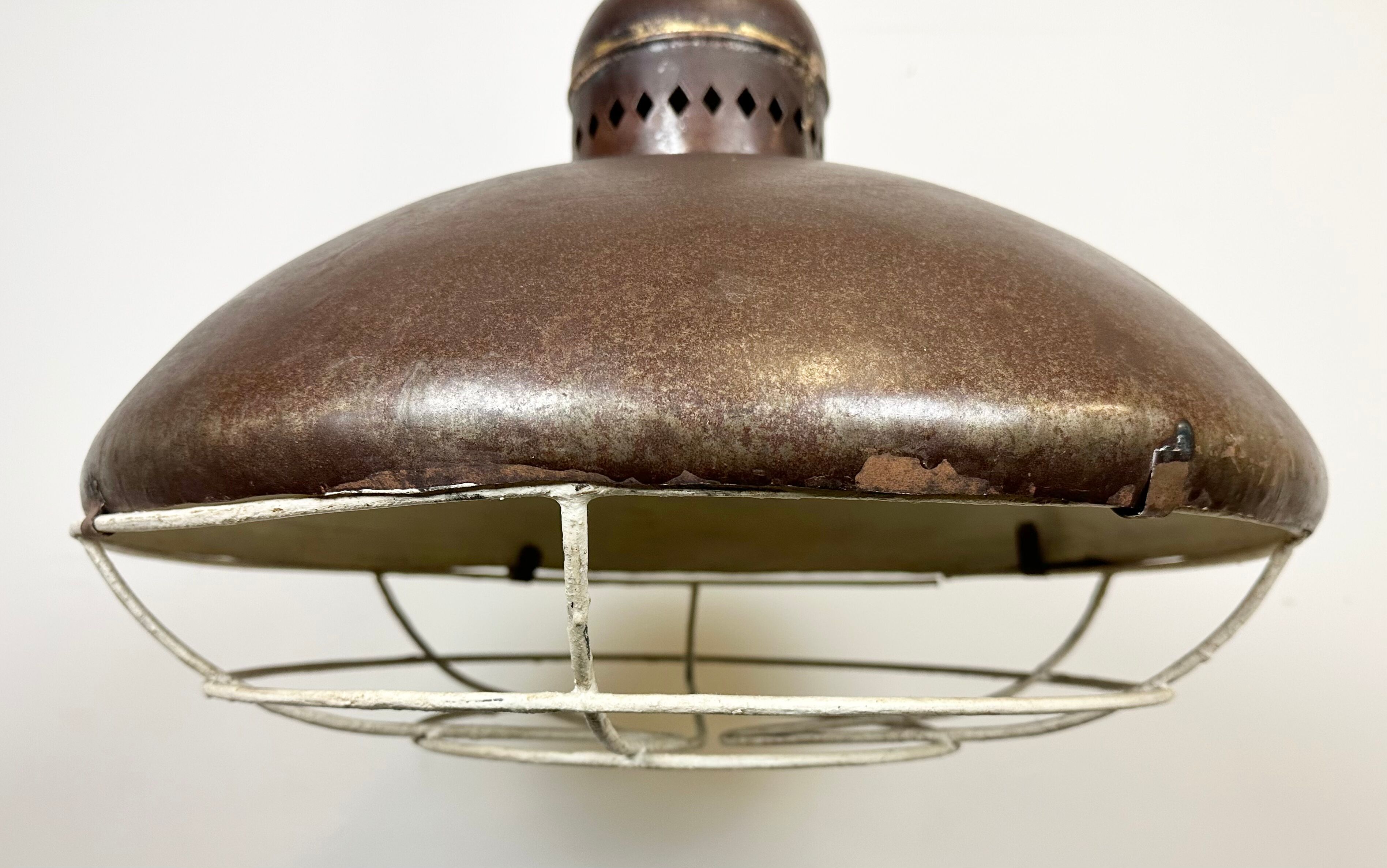 Large Brown Industrial Lamp with Iron Grid, 1960s