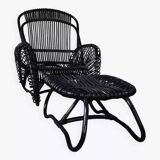 Rattan armchair and matching footstool