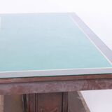 Restored Art Deco Dining Table, Oak, Copper Plating, Glass, Czech, 1930s
