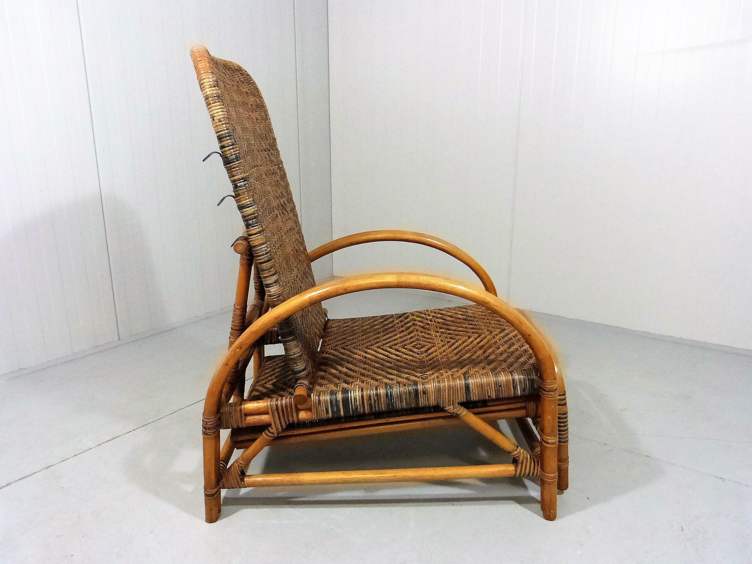 Chaise longue en rotin bicolore du milieu du siècle Années 1960