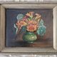 Tableau Huile sur Panneau bouquet de fleurs capucines dans vase Signé L. Fè