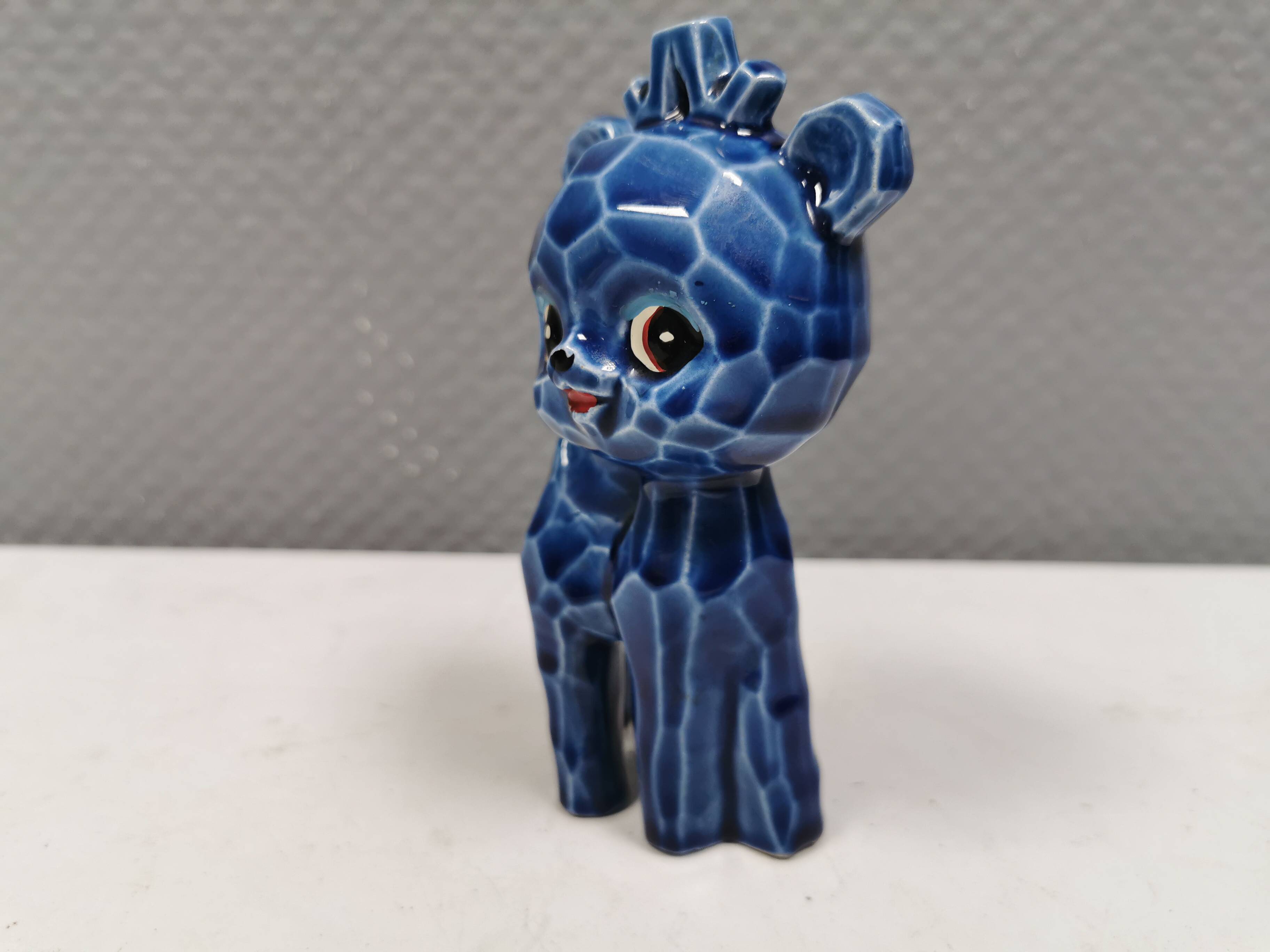 A Japanese ceramic “toy” from the 70s, blue Kawaii animal deer figurine.