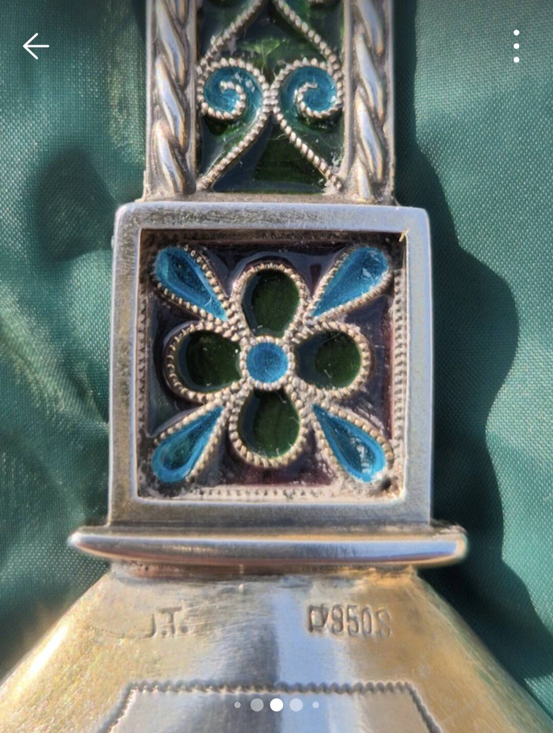 Iconic Antique Jacob Tostrup 950 Silver and Plique-a-jour Enamel Spoon