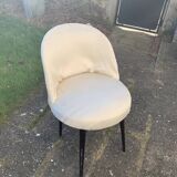 Vintage 1950s white satin armchair with compass legs