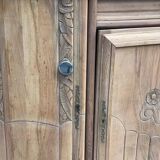 Parisian art deco 2-part sideboard renovated in solid oak and marble 1940 152c