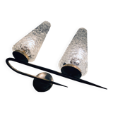 Applique double vintage • acier, laiton & verre • 1950
