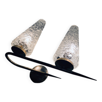 Applique double vintage • acier, laiton & verre • 1950