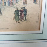 Enhanced watercolor engraving Giromagny market signed G.F