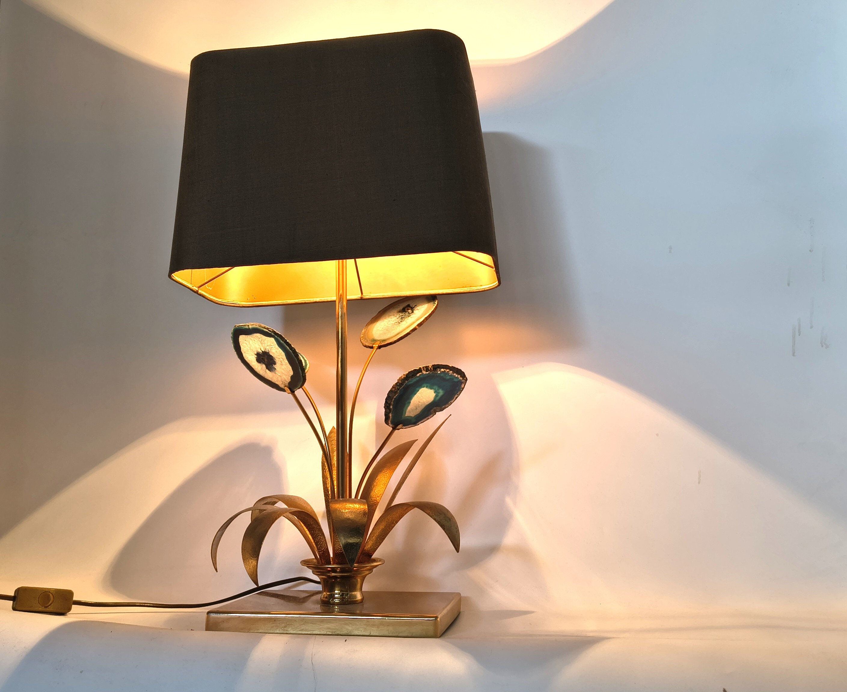 Lampe de table en agate vintage en laiton, années 1970