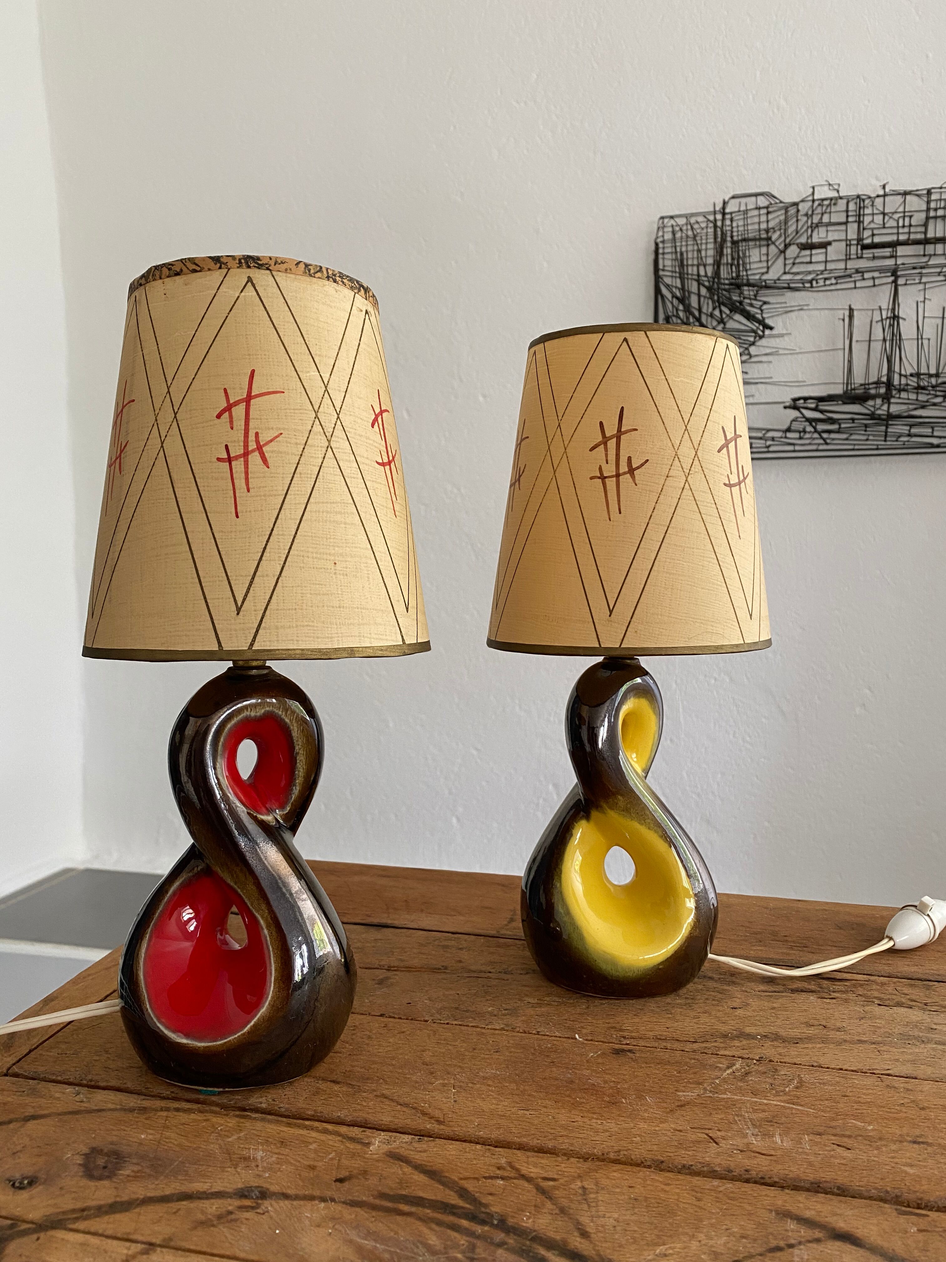 Pair of ceramic lamps freeform vintage 50s