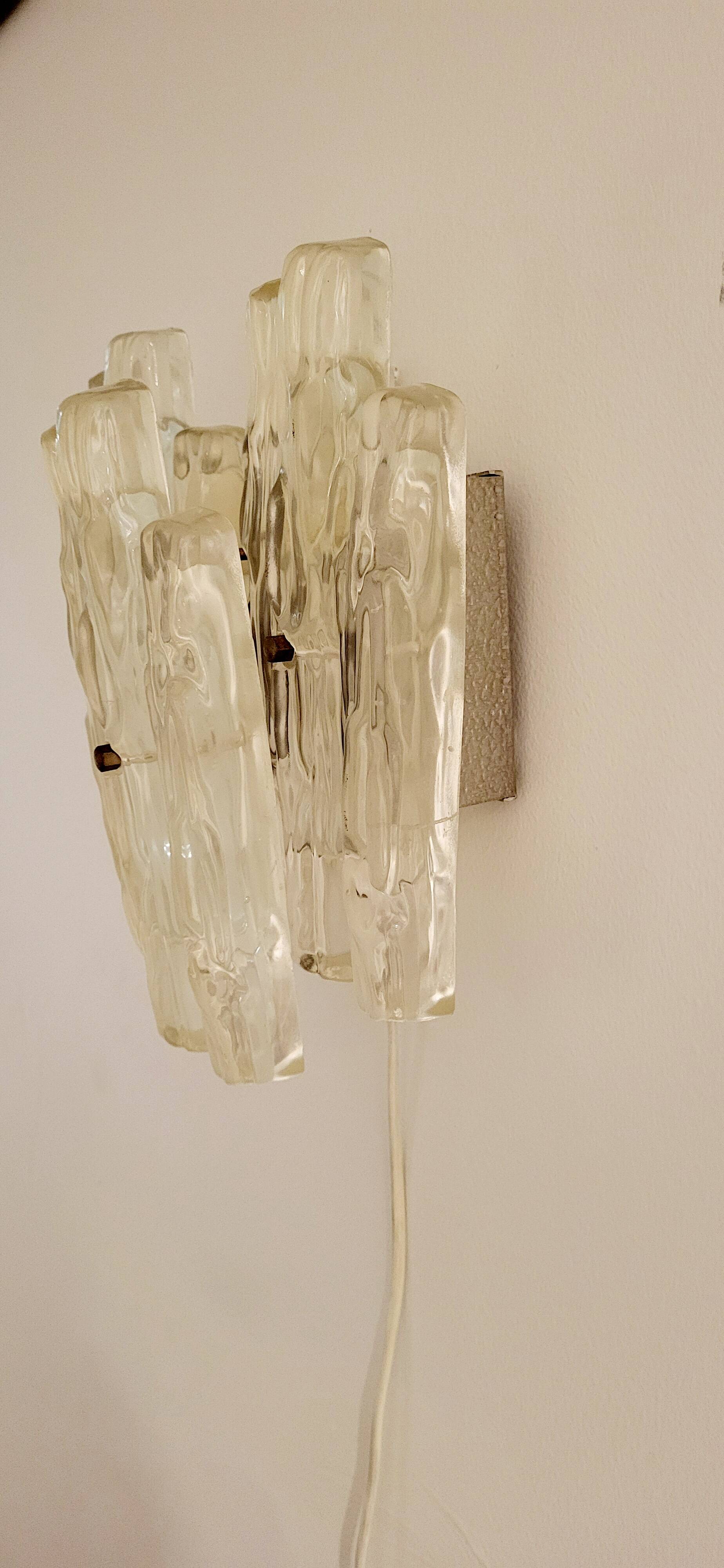 Vintage lucite wall lamp in ice glass model 1970s