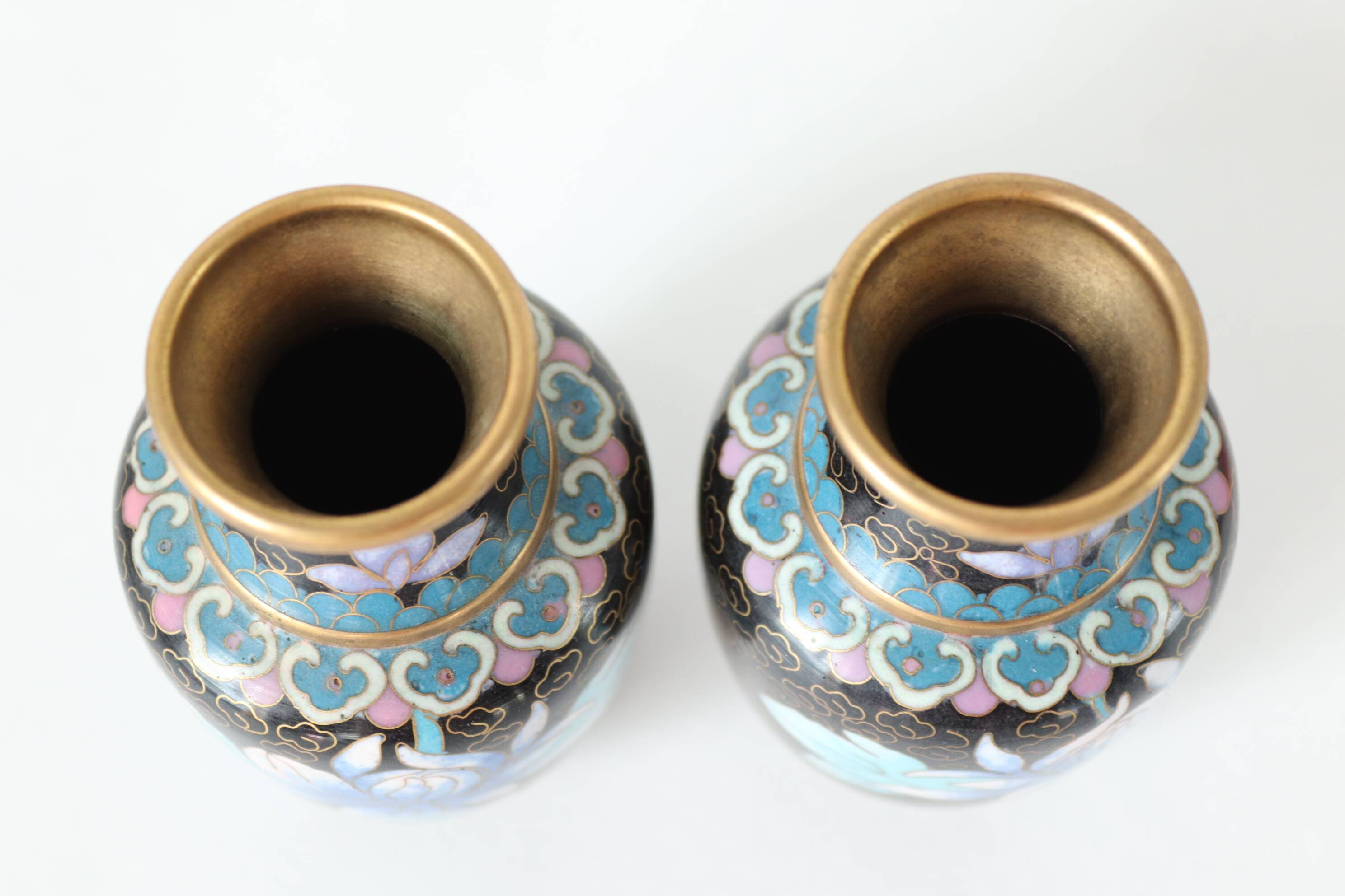 Pair of small vintage Chinese cloisonné enamel vases