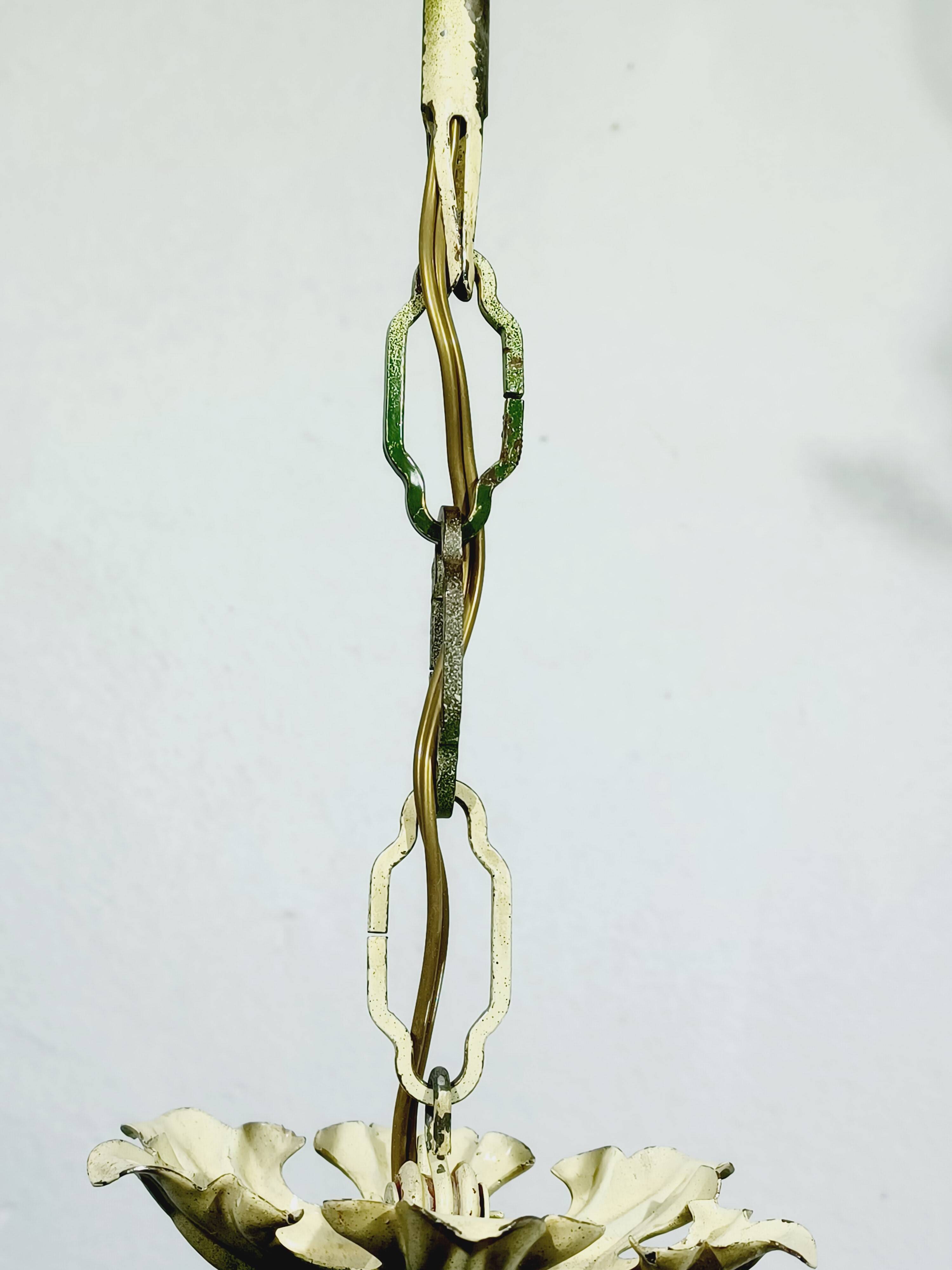 Wrought iron and porcelain chandelier