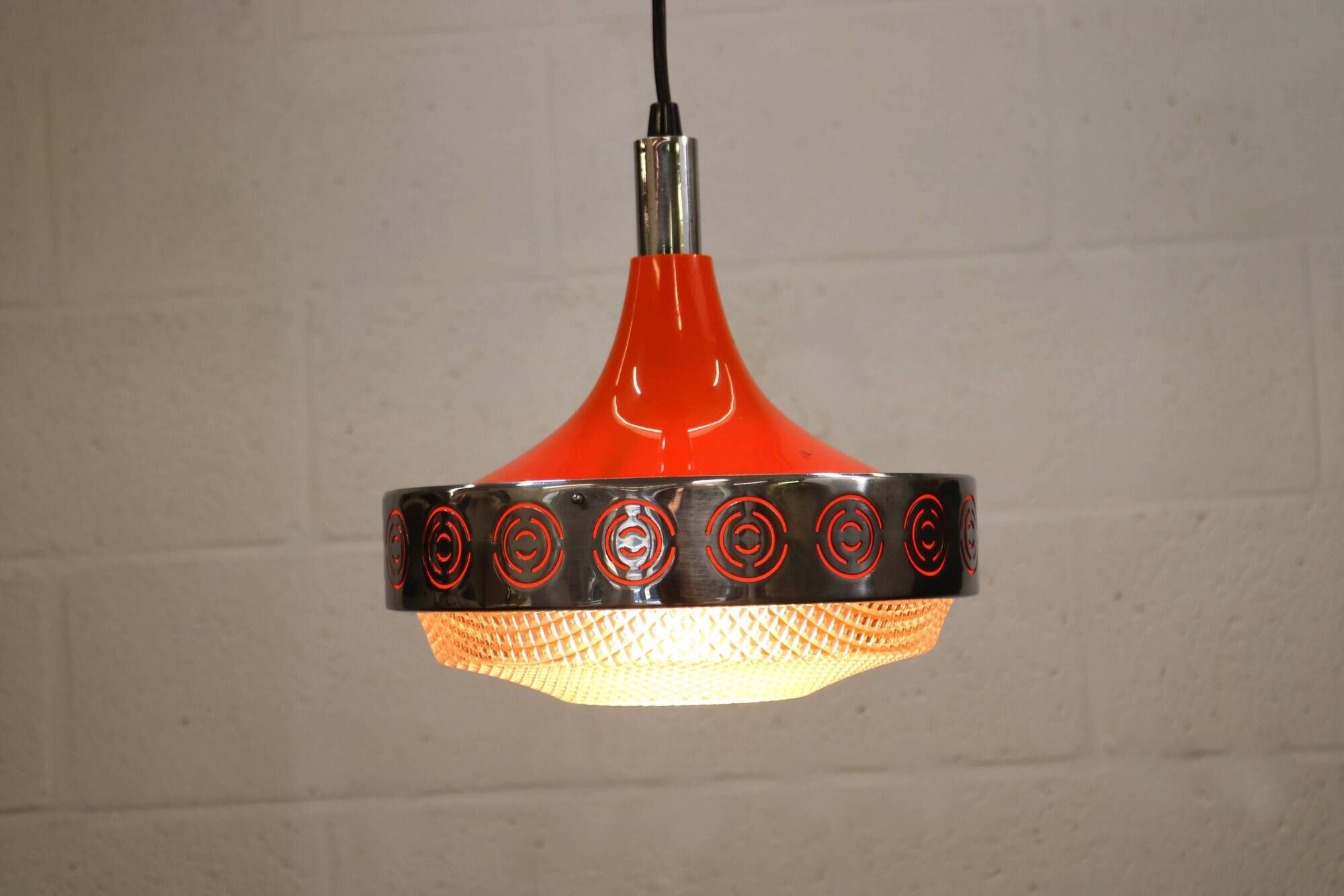 Vintage Chrome & Orange Pendant Lamp - 1970s Massive Belgium Lighting