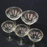 5 Antique Art Deco Palmette Cut Crystal Champagne Glasses