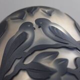 Vianne France vase with birds, acid-etched glass, 20th century.
