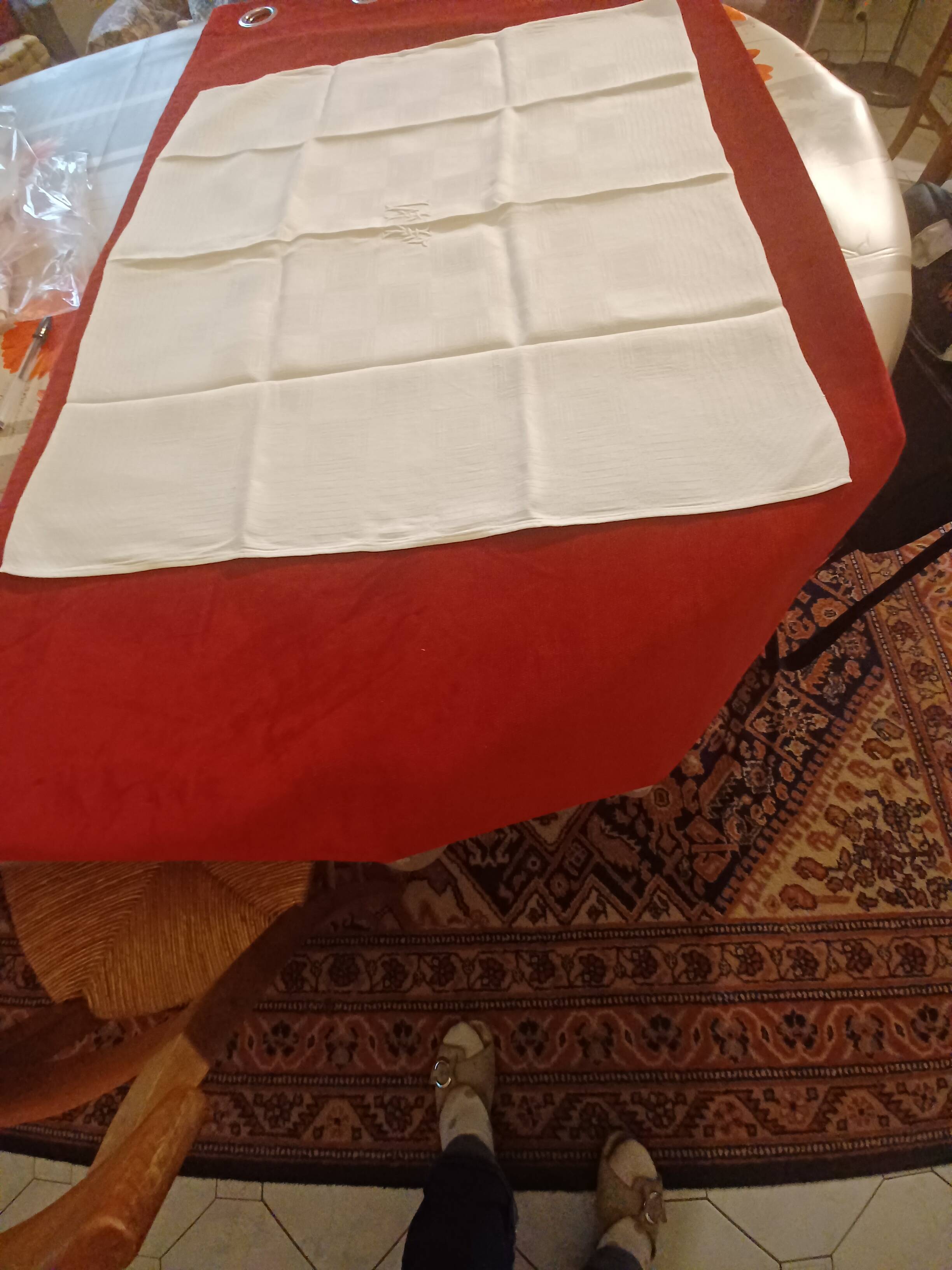 White linen damask napkins Monogram JM
