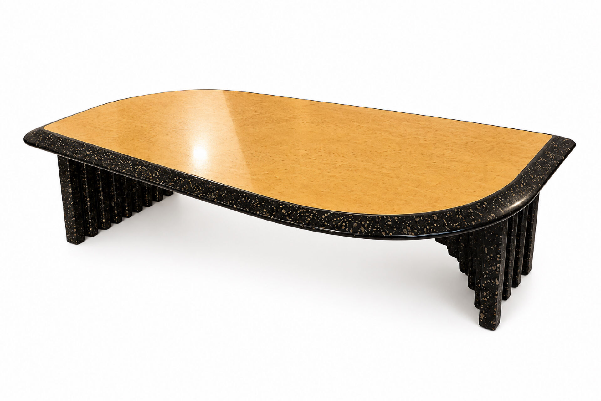 Vintage coffee table in elm burl and black lacquer, 1980s.