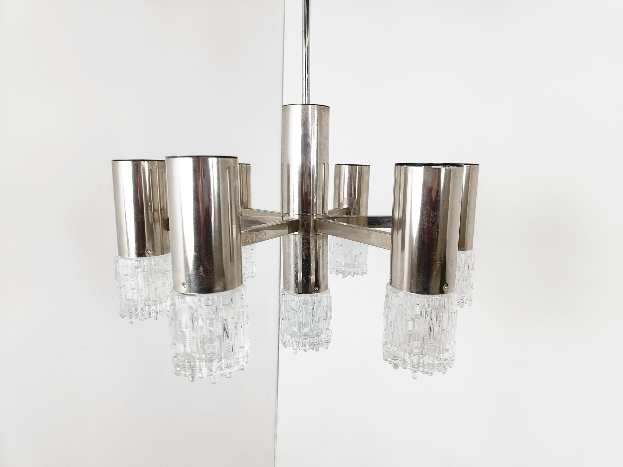 Lustre en chrome et verre, années 1970
