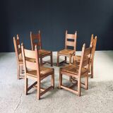 Handcrafted Oak and Rush Dining Chairs, Belgium, 1960s, Set of 6