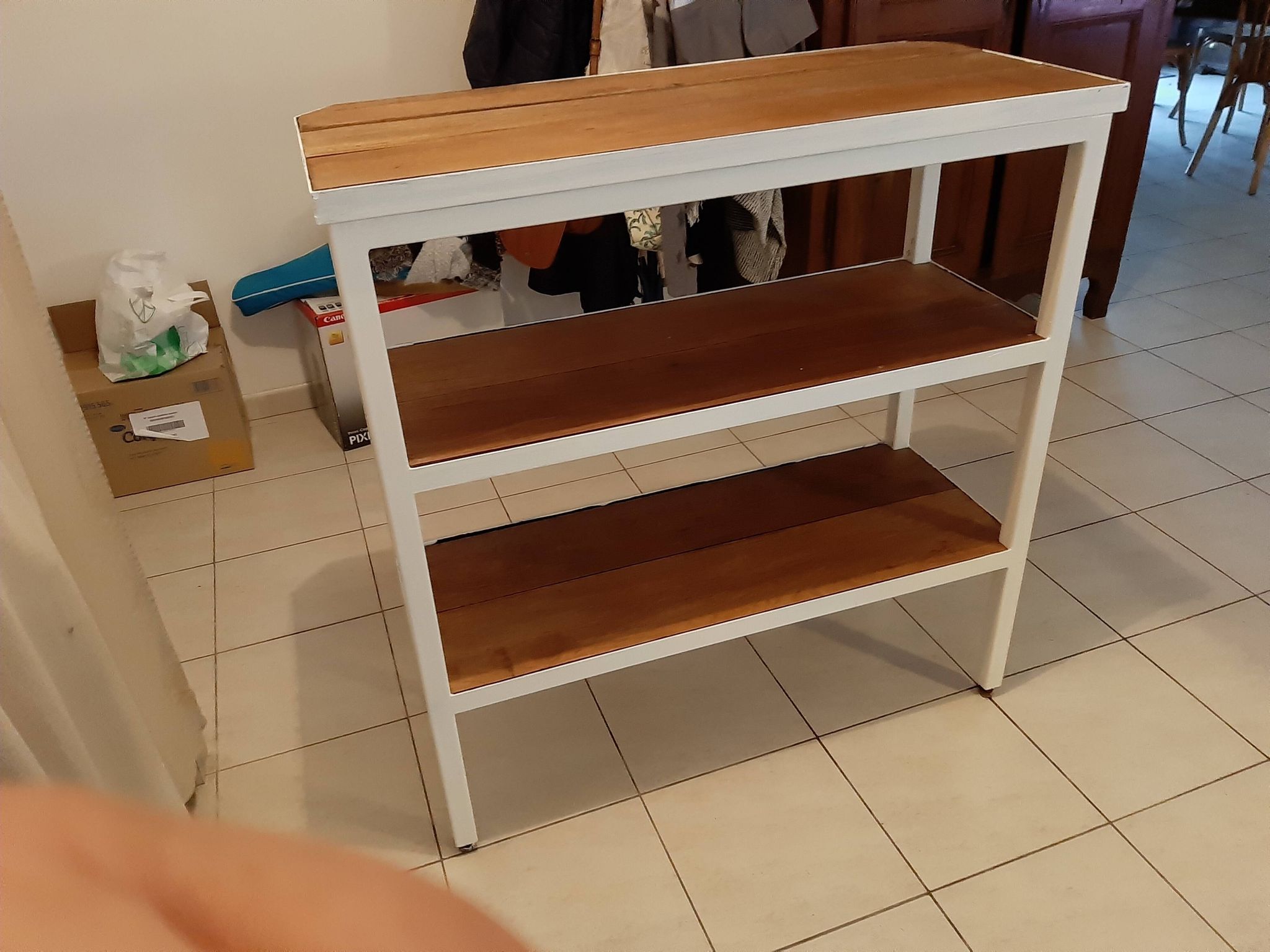 Console industrielle fer et bois exotique