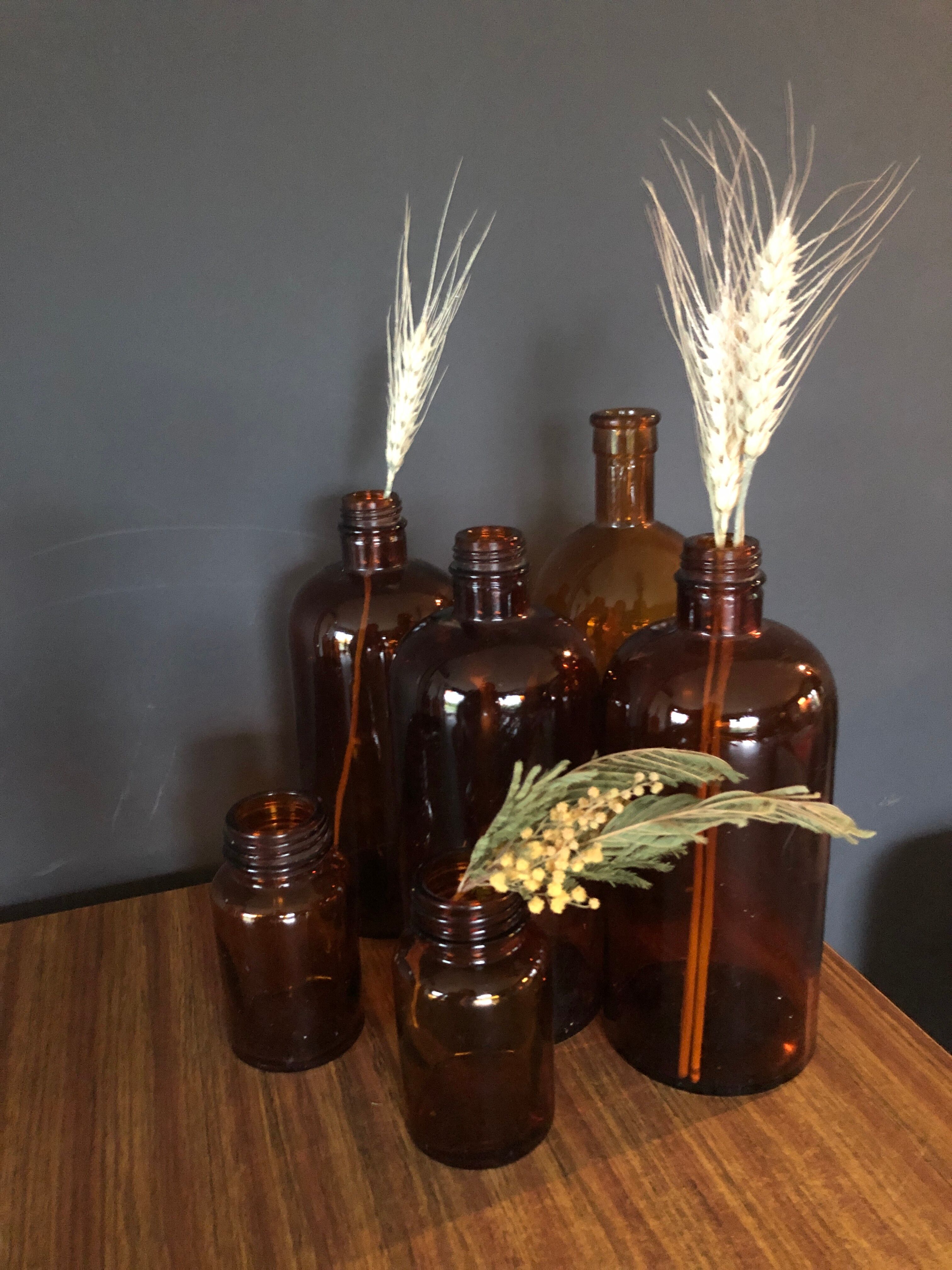 Lot of 2 amber apothecary vials