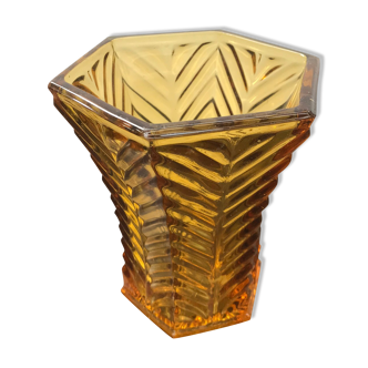Vintage yellow glass art deco vase