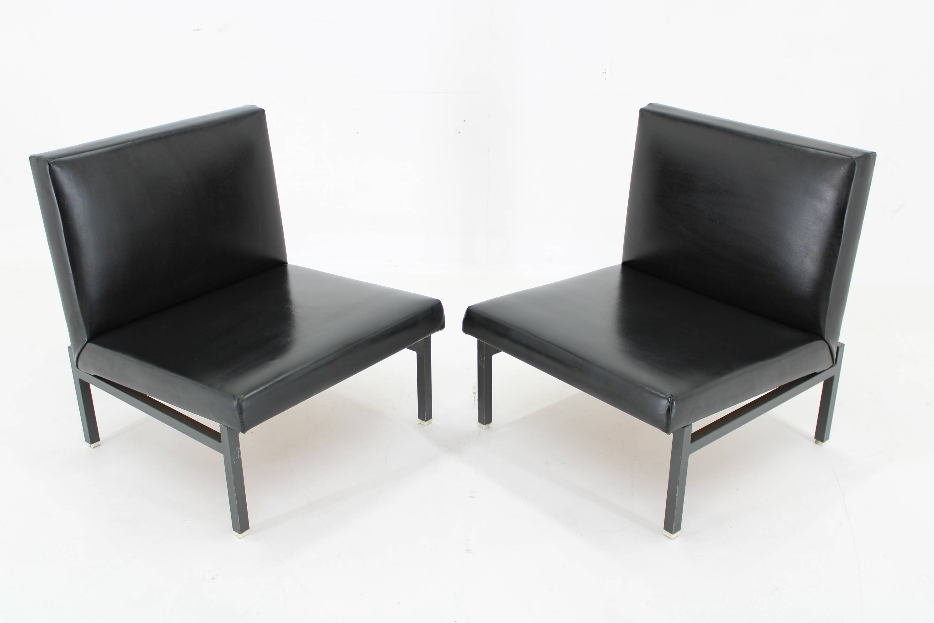 1970s Pair of Leatherette Lounge Chairs , Czechoslovakia
