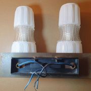 Vintage gold wall light on wooden stand