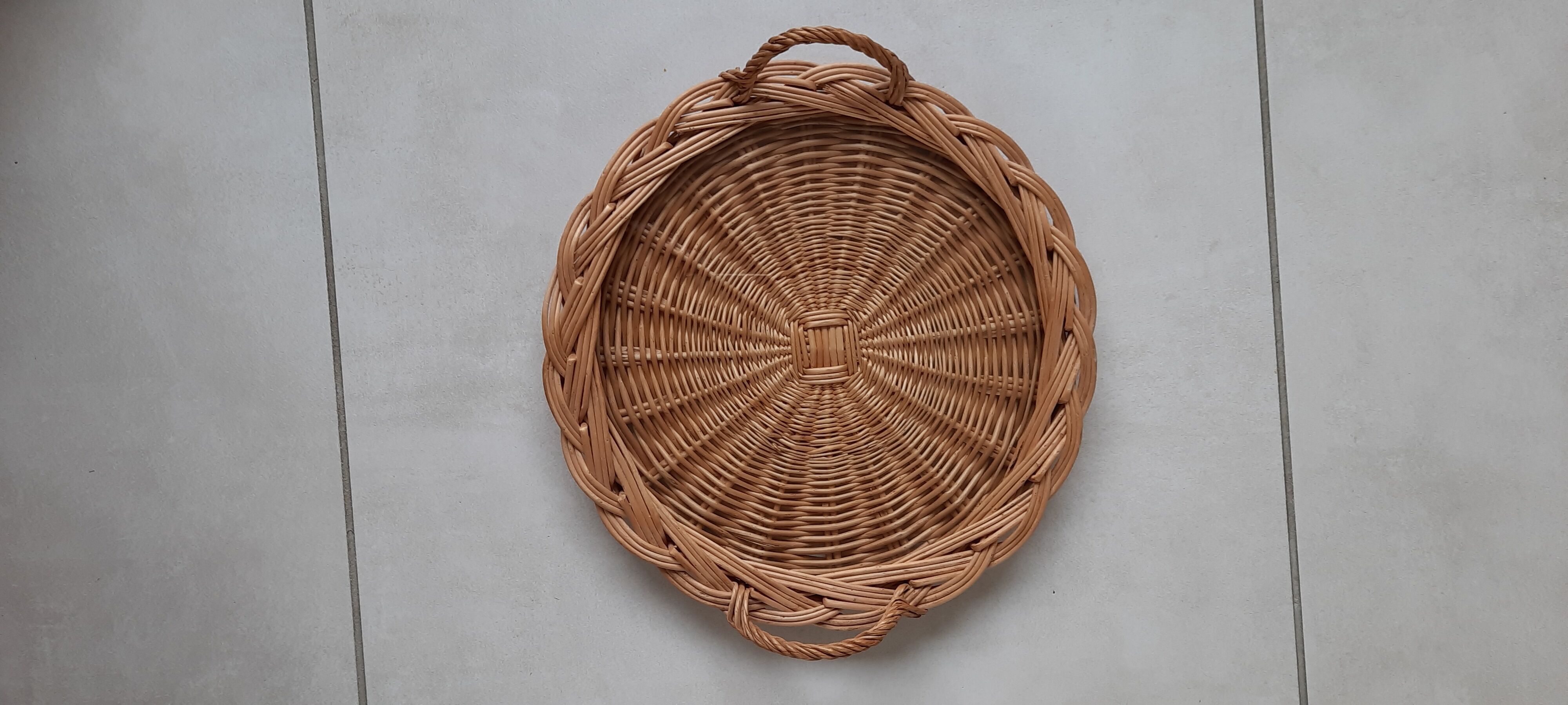 Vintage rattan and glass tray
