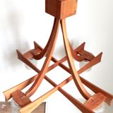 Scandinavian chandelier 4 burners Teak and tulips glass paste 60s Width 70.5 cm